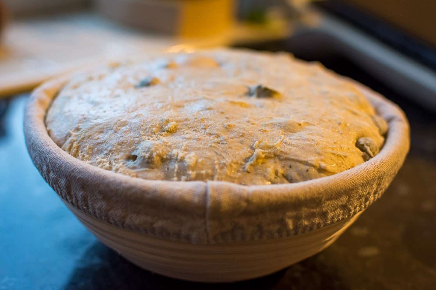Olive Sourdough Bread after overnight cold proof.