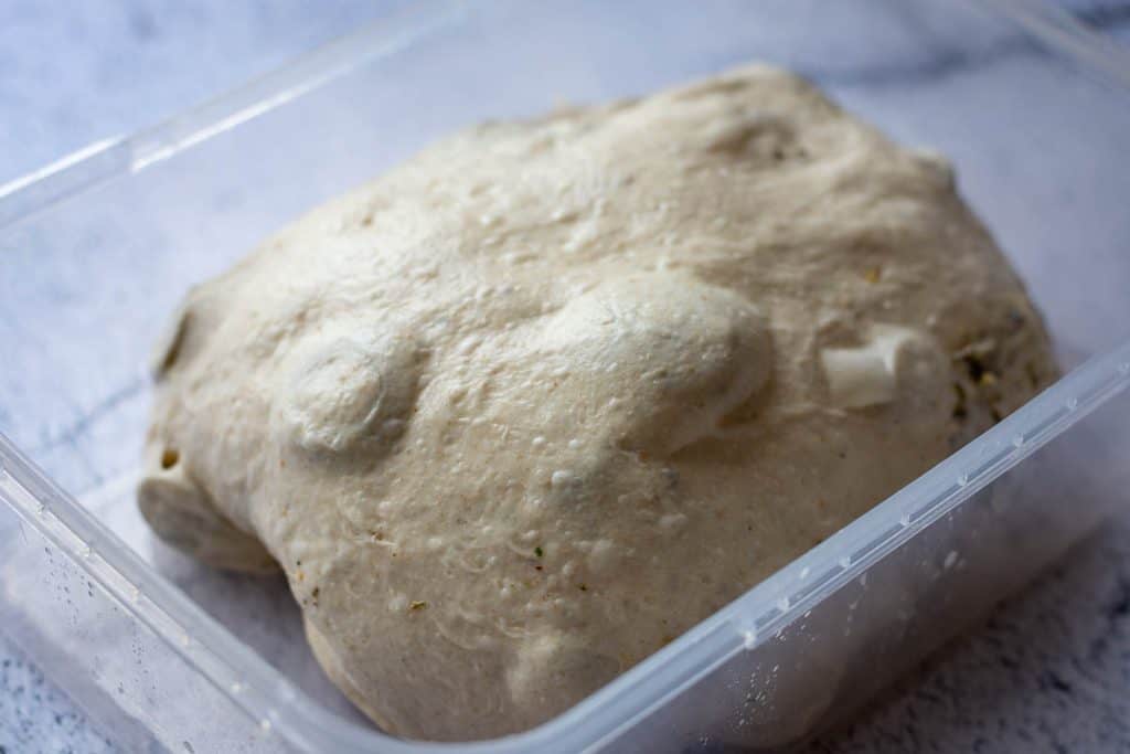 Olive sourdough after laminating.