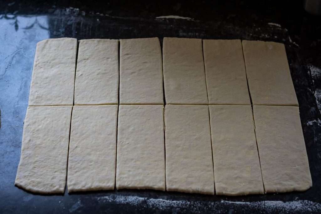 Pastry cut into 12 rectangles.