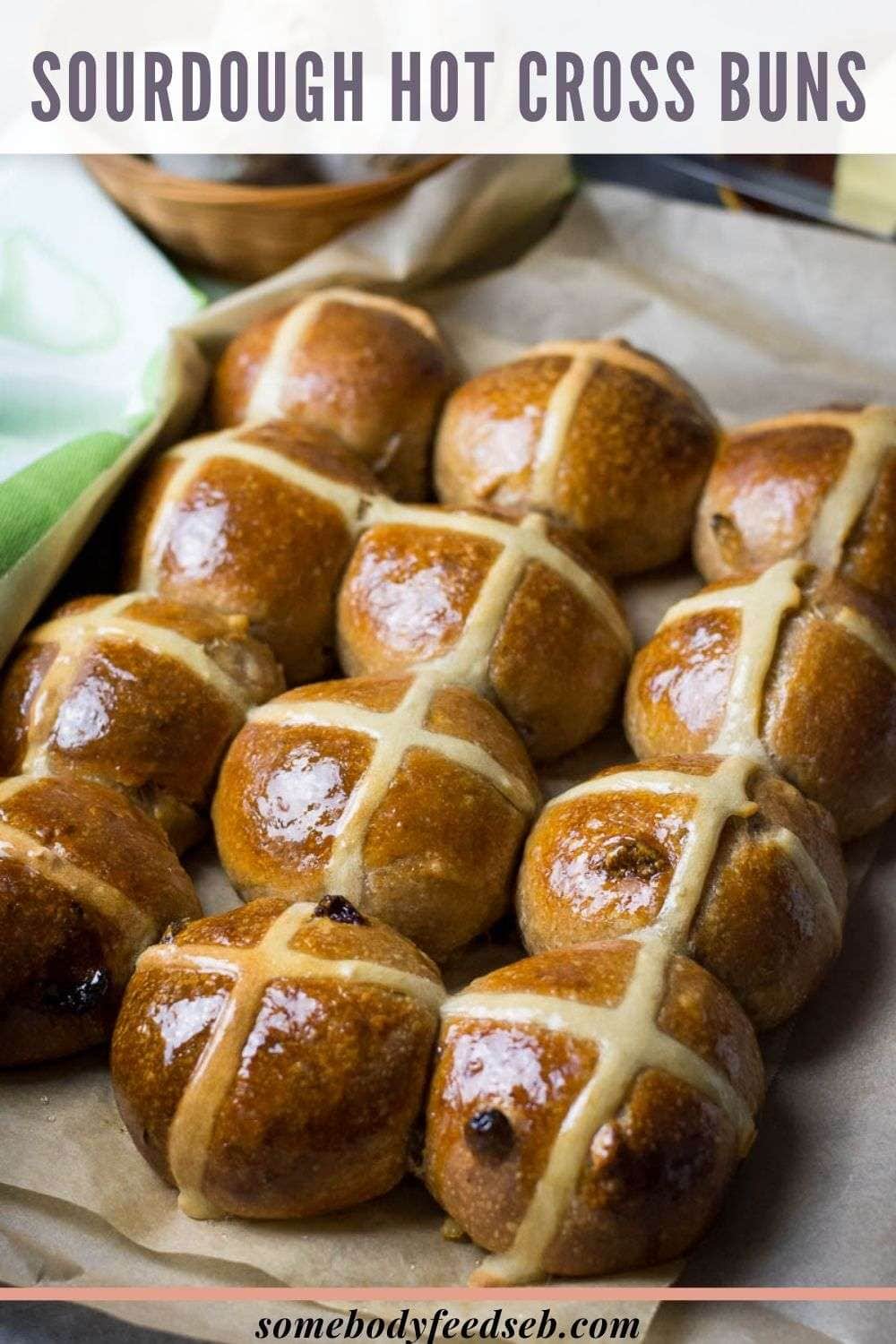 Pin for Pinterest for Sourdough Hot Cross Buns.