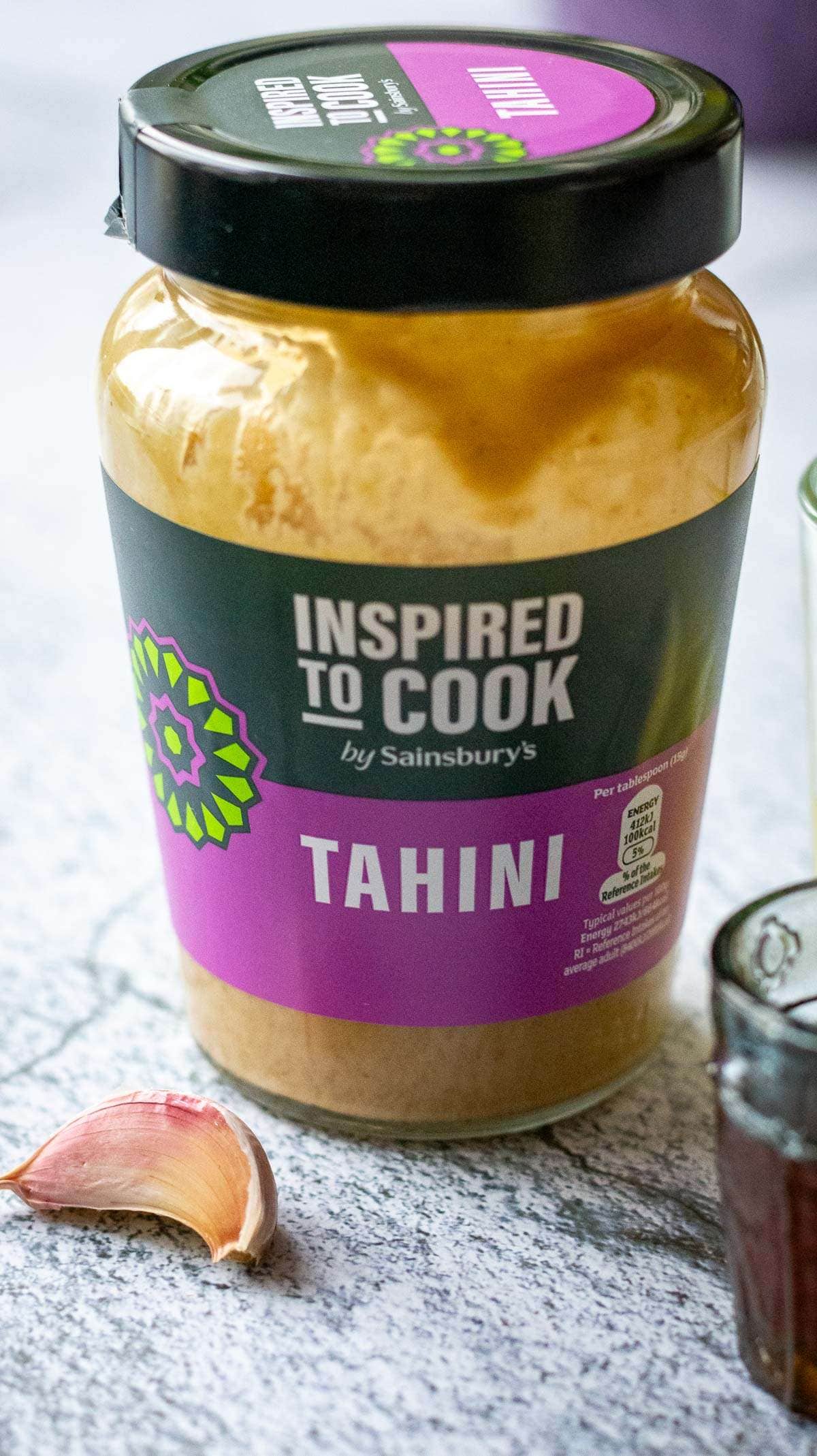 A jar of creamy tahini.
