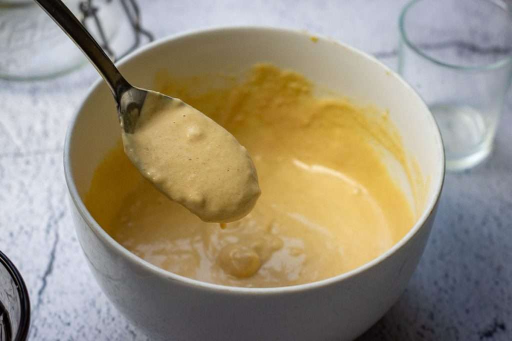 Maple and tahini dressing .loosened with water.