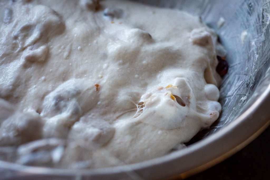Cranberries and walnuts incorporated into the sourdough.