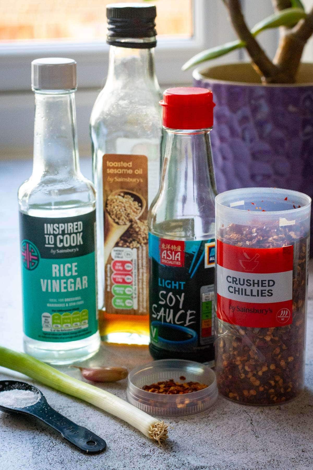 Ingredients for the sauce laid out on a kitchen surface.