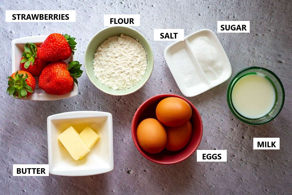 Ingredients for Strawberry Dutch Baby.