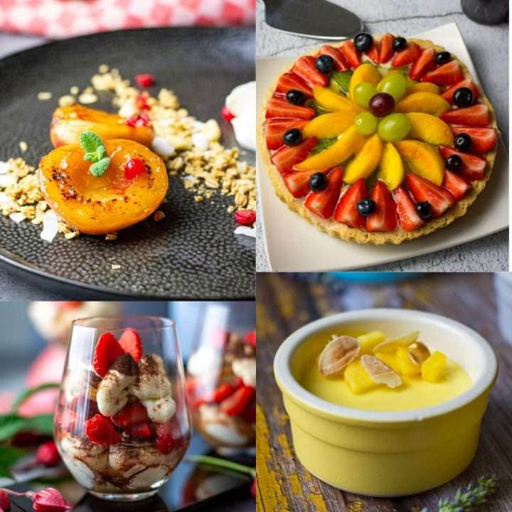 A collage of 4 photos showing the best fruit based summer desserts.