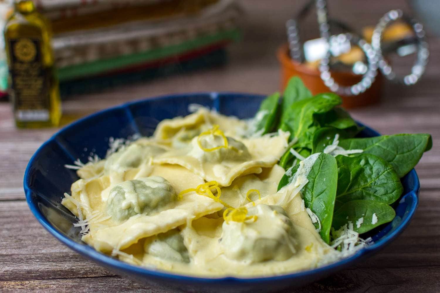 Spinach and cream cheese ravioli.