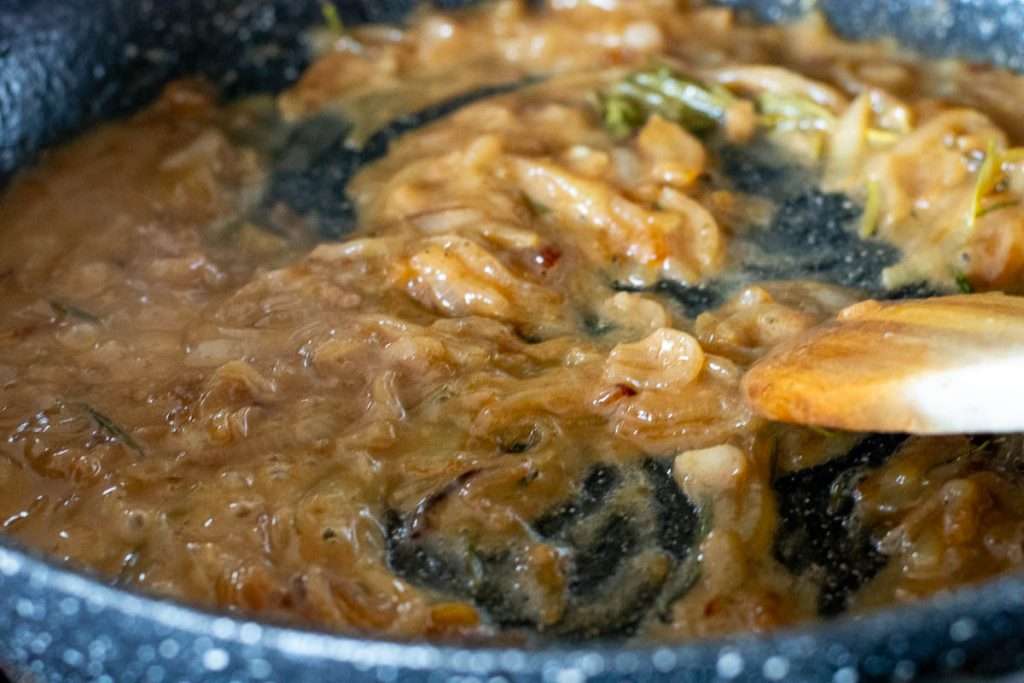 Onions with vinegar and flour stirred in.