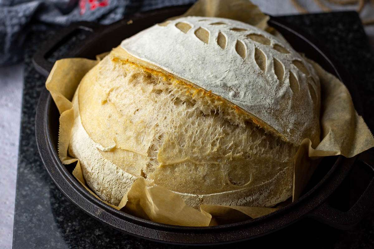 Sourdough Bread after taking the Dutch Oven Lid off .