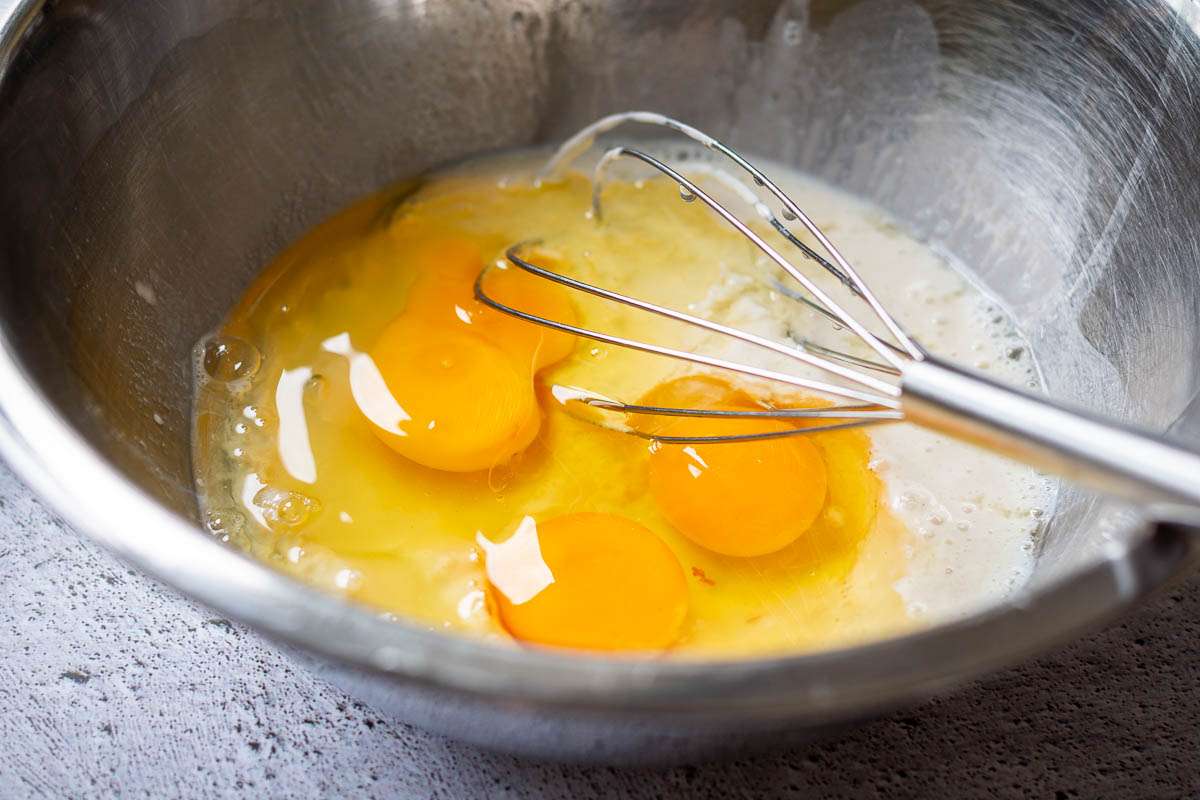 Three eggs aded to the sourdough batter.