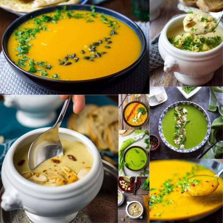A collage of photos showcasing the best creamy easy soup recipes.