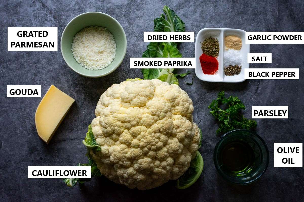 Ingredients for Cheesy Cauliflower steaks.