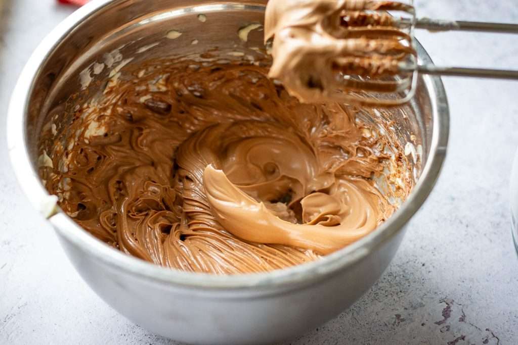 Chcooclate brown cream cheese whisked to perfection.