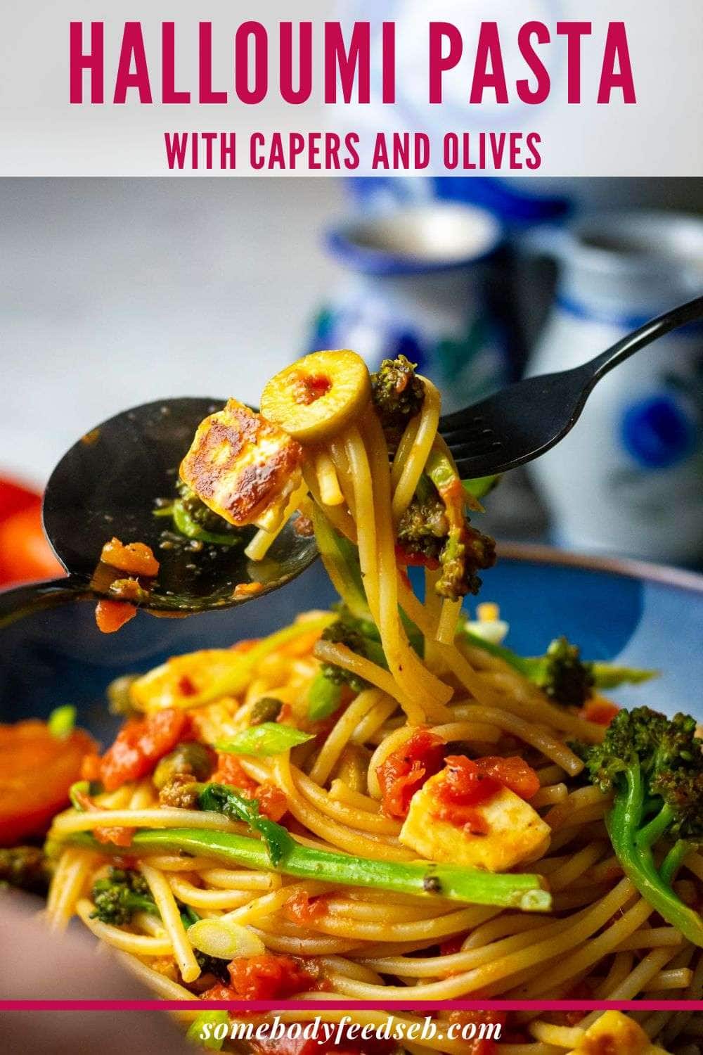 Halloumi pasta Pin for Pinterest.