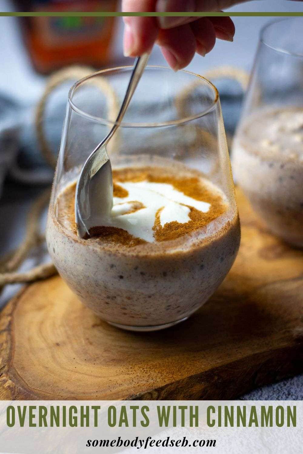 Overnight oats with cinnamon Pin for Pinterest.