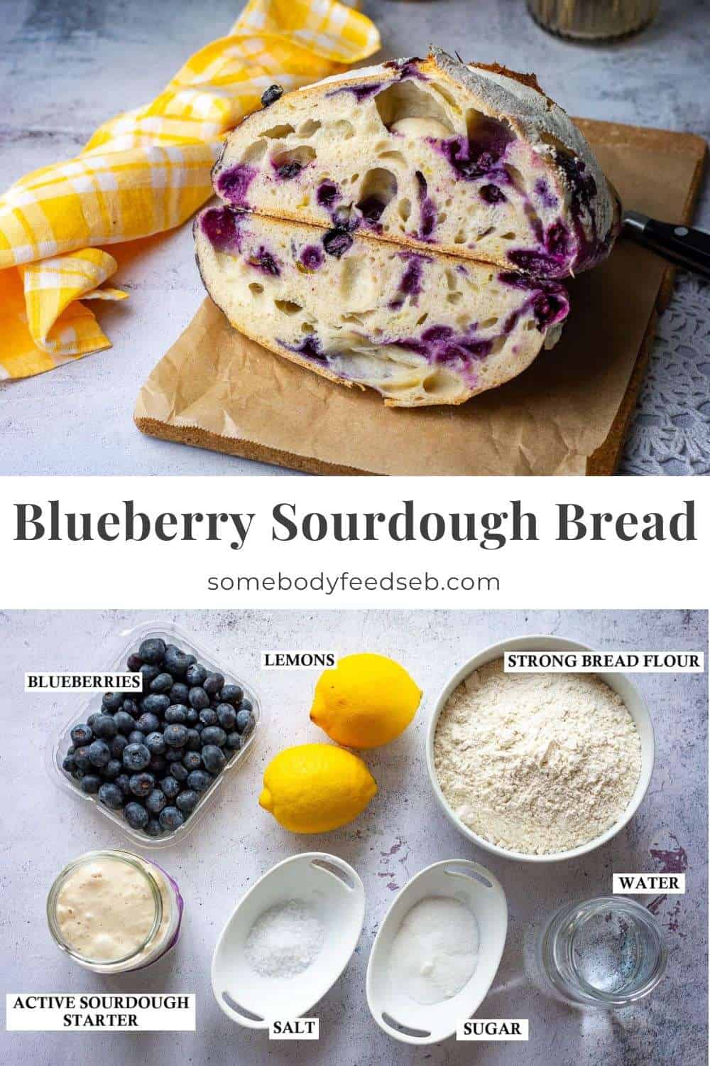 Lemon Blueberry Sourdough Bread Pin For Pinterest.