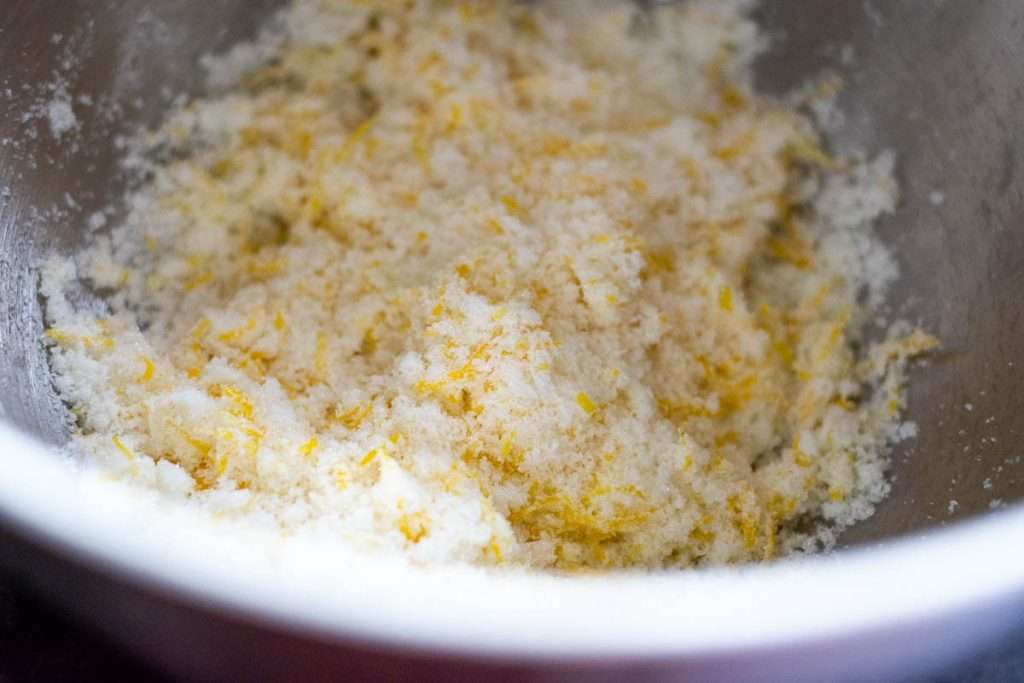 Lemon zest rubbed into the sugar.