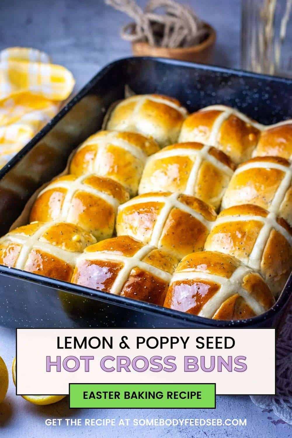 Lemon Poppy Seed Hot Cross Buns Pin For Pinterest.