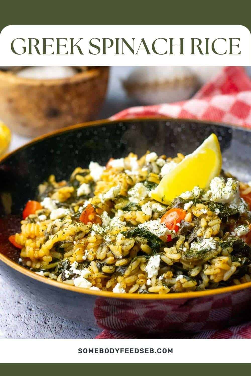 Greek Spinach Rice, known as Spanakorizo Pin for Pinterest.