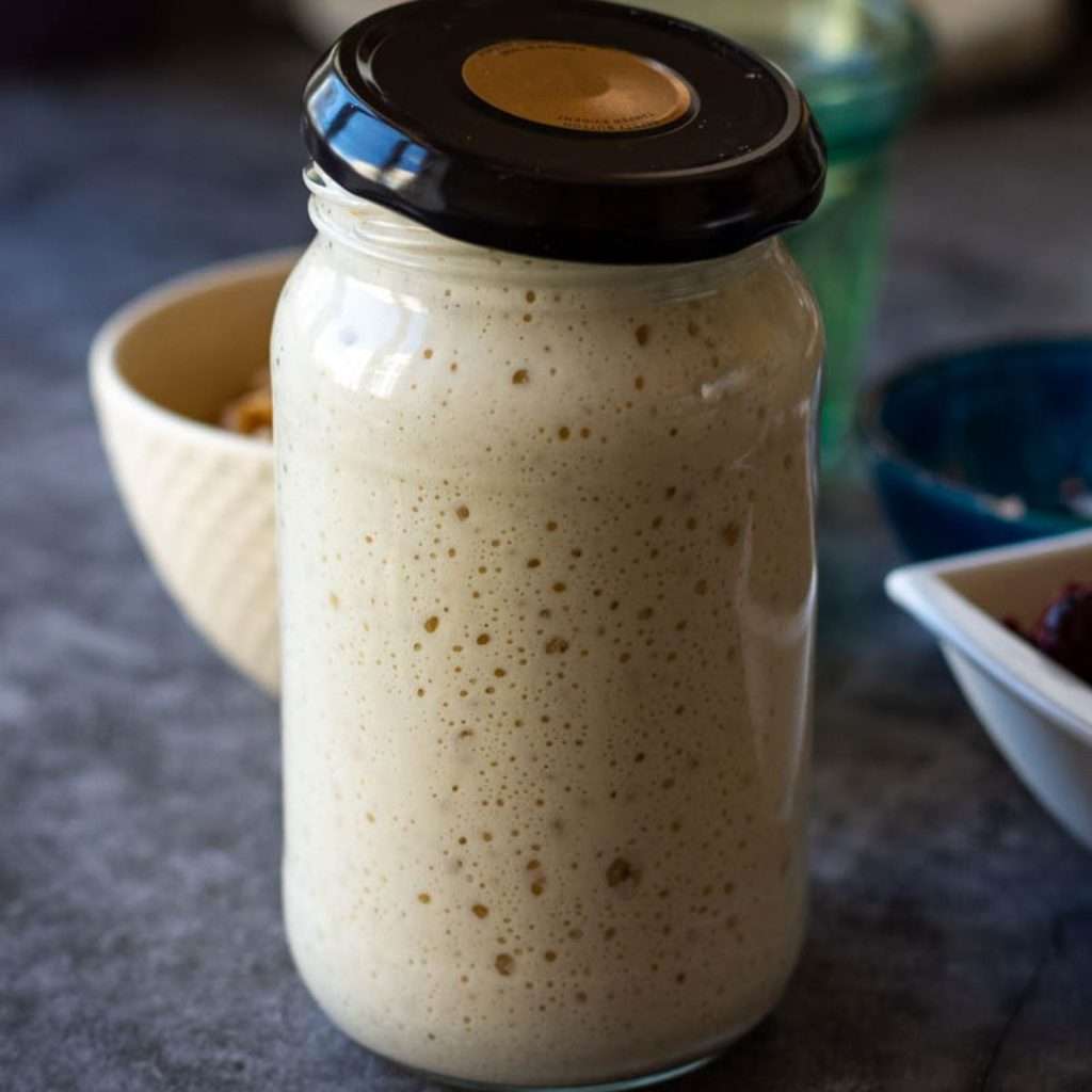 Small bubbles in an active sourdough starter
