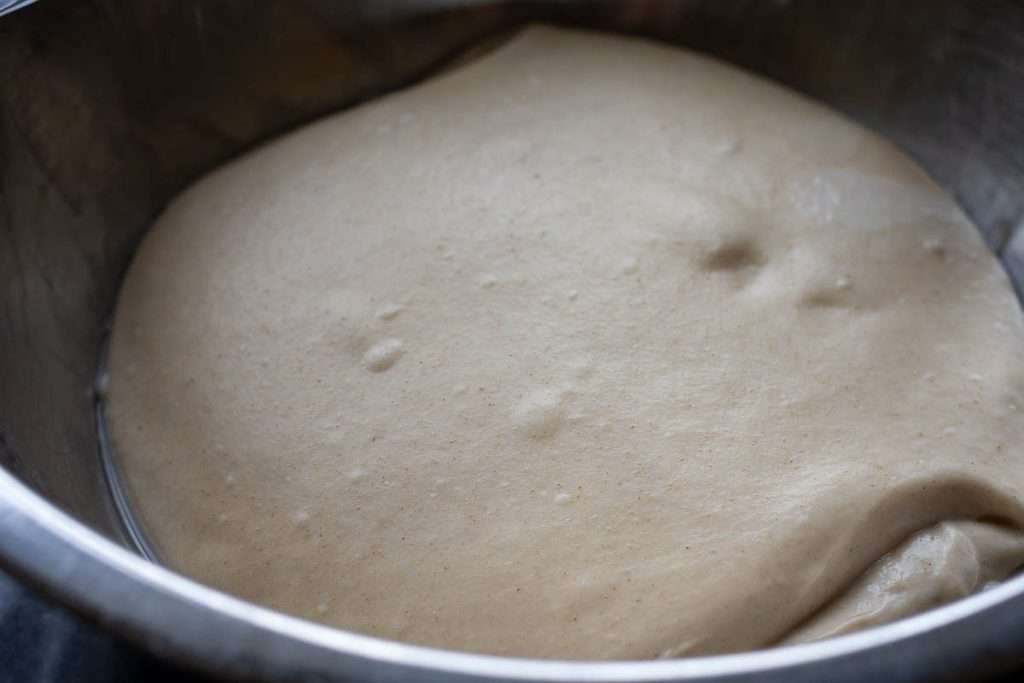 Blisters coming towards the surface of the sourodugh during bulk fermentation.