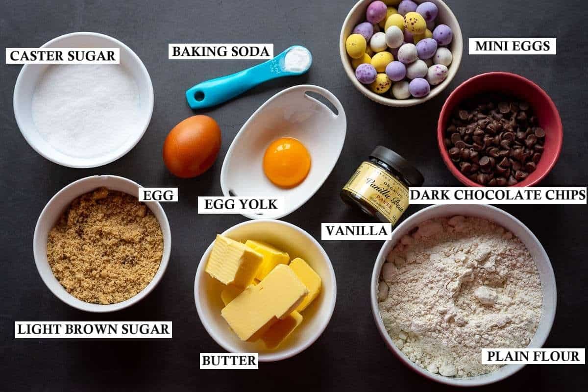 Ingredients for Cookies with Cadbury eggs for easter.