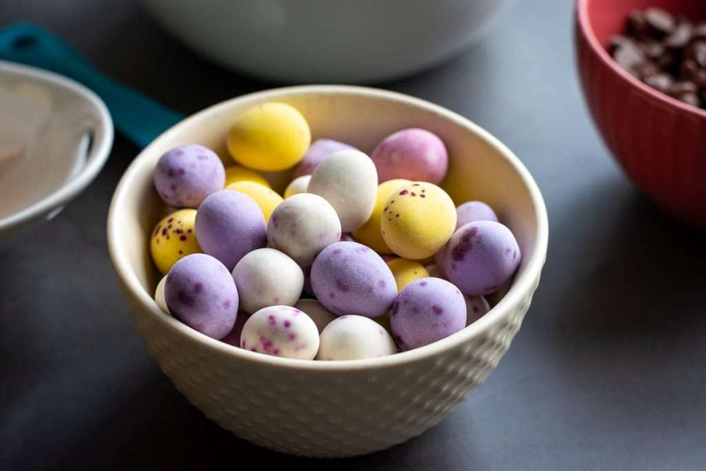 A small bowlful of mini eggs.