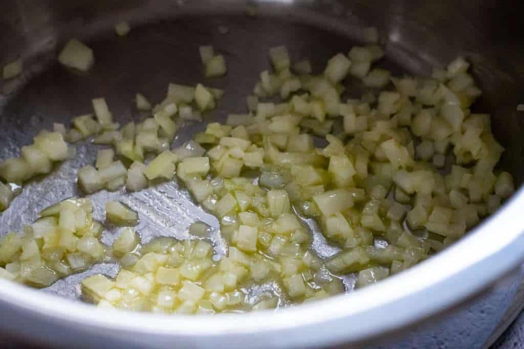 Onions sauteeing in butter.