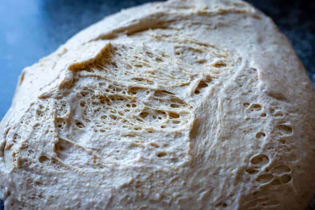 Sourdough with einkorn flour turned out for shaping.