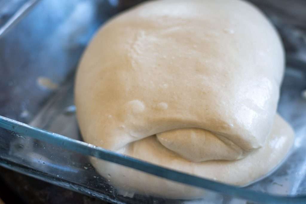 Focaccia dough fater the third set of coil folds.