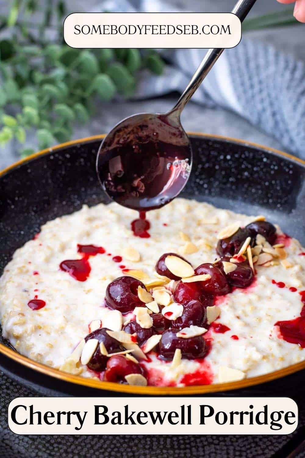 Cherry Bakewell Porridge Pin for Pinterest.