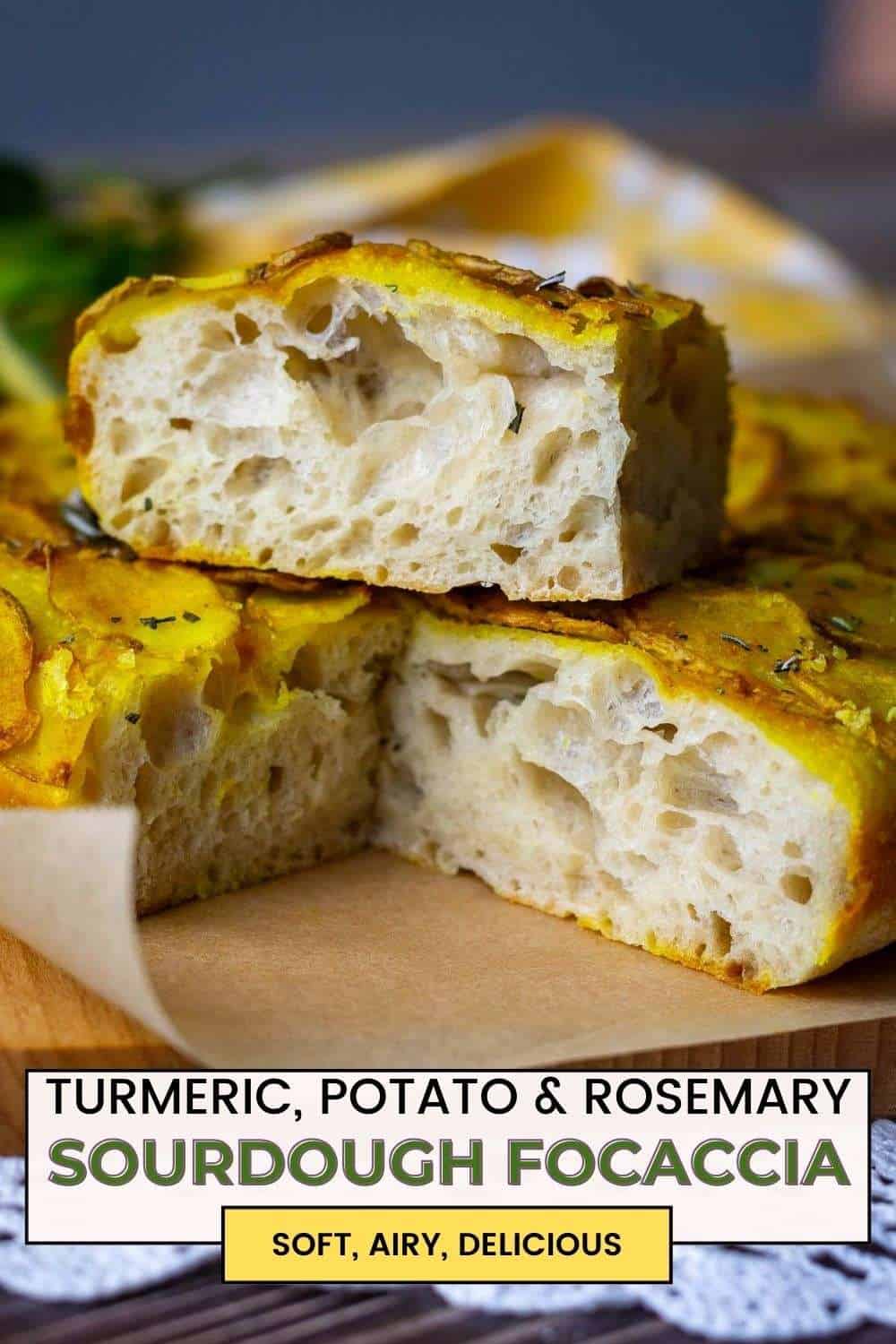 Sourdough Focaccia With Potatoes and Rosemary Pin for Pinterest.