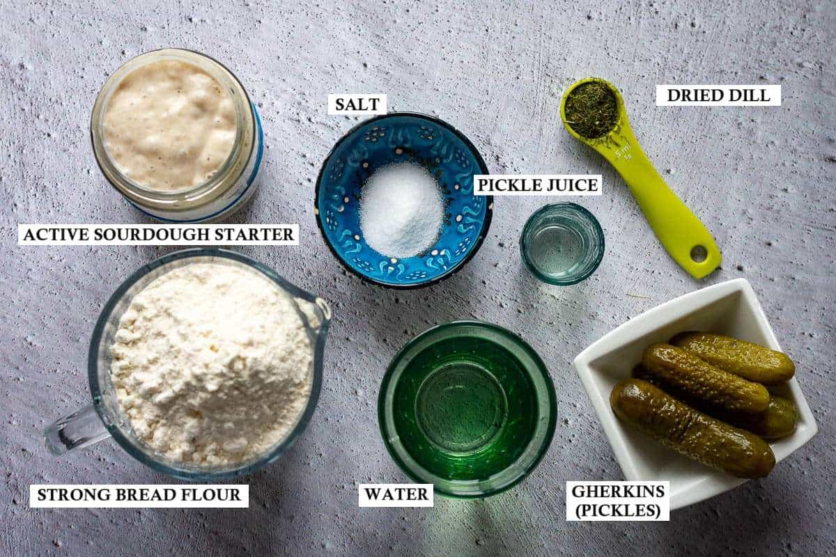 Ingredeints for Pickle Sourdough Bread.