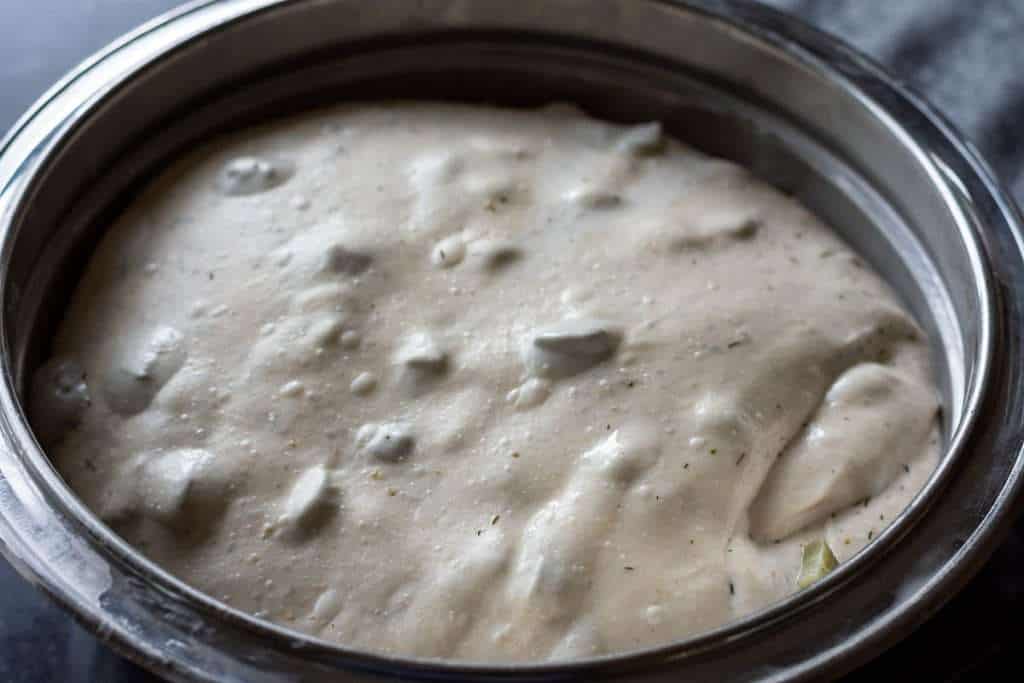 Sourdough double din volume after bulk fermentation is complete.