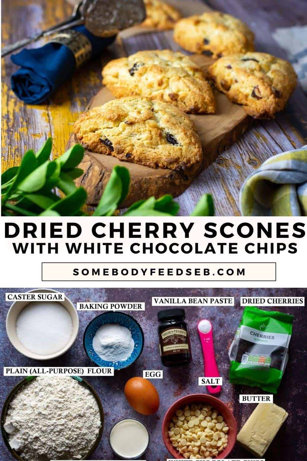 White chocolate cherry scones pin for Pinterest.