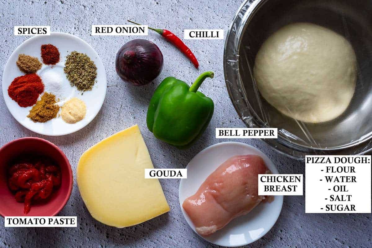 Ingredients for Chicken Fajita Pizza.
