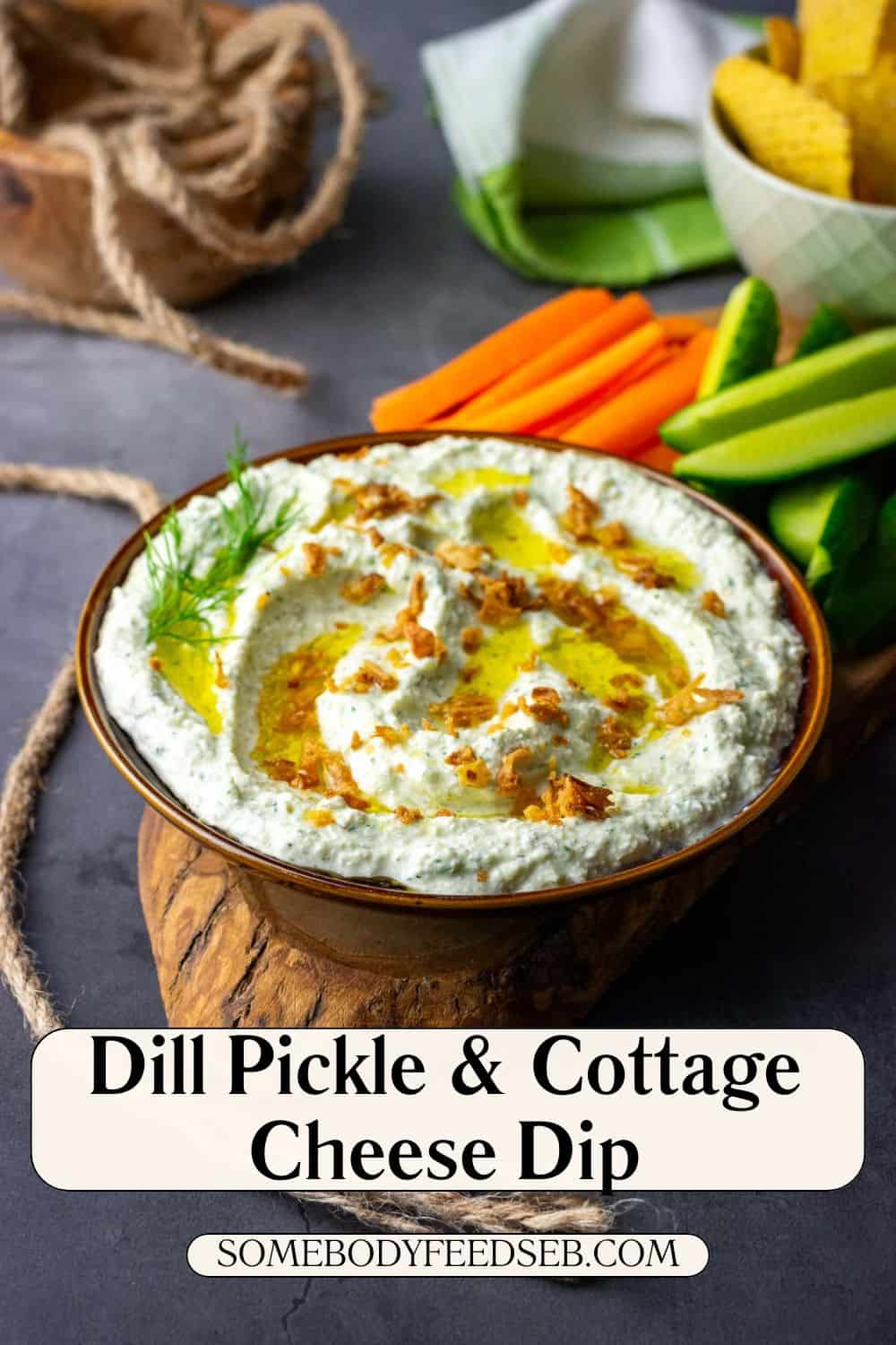 Cottage Cheese Pickle Dip Pin for Pinterest.