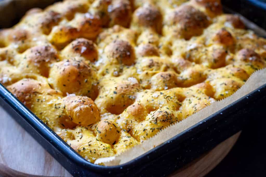 Baked pumpkin focaccia.