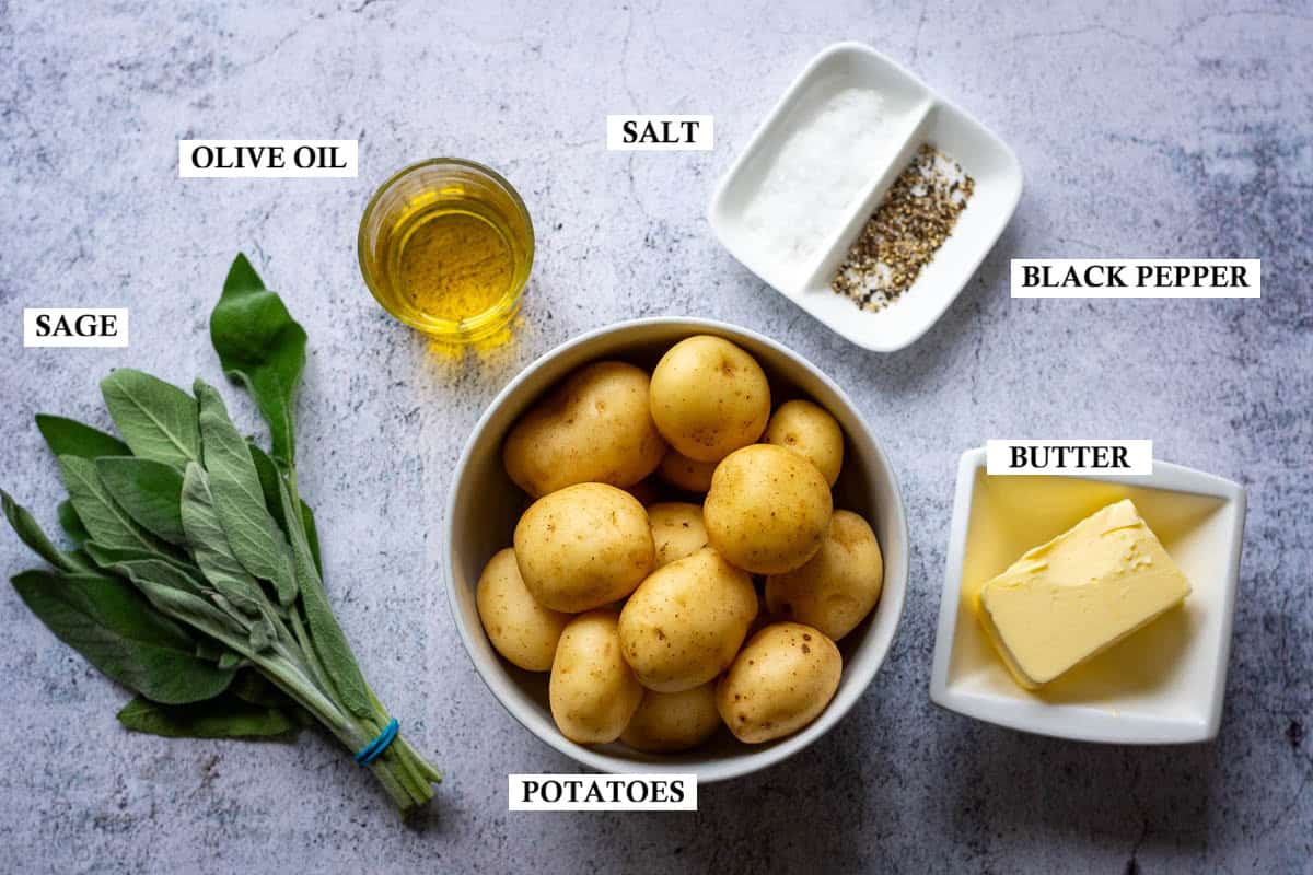 Ingredients for Crispy roasted potatoes with sage.