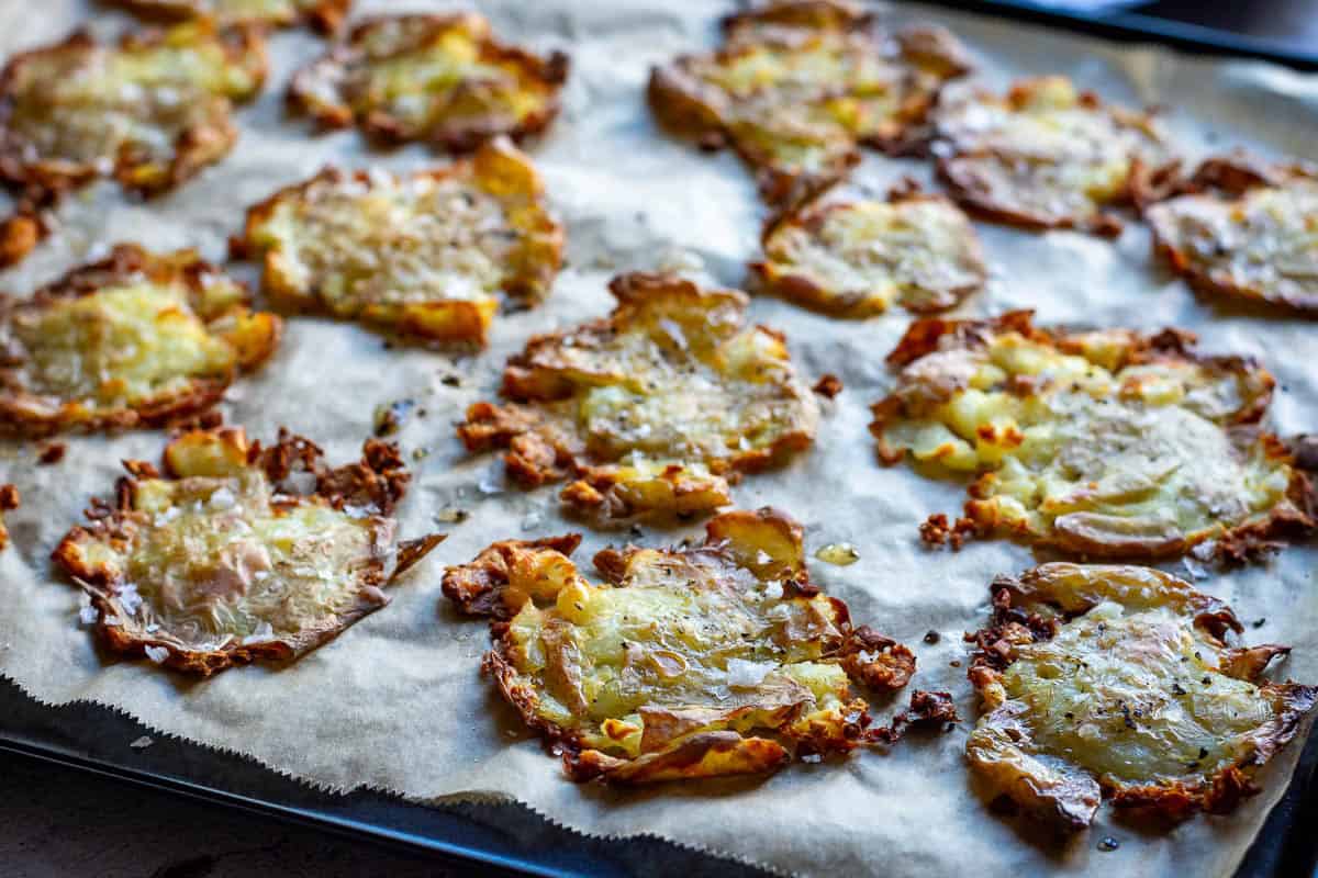 Crispy smashed potatoes.