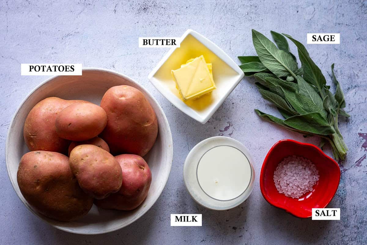 Ingredients for sage mashed potatoes.