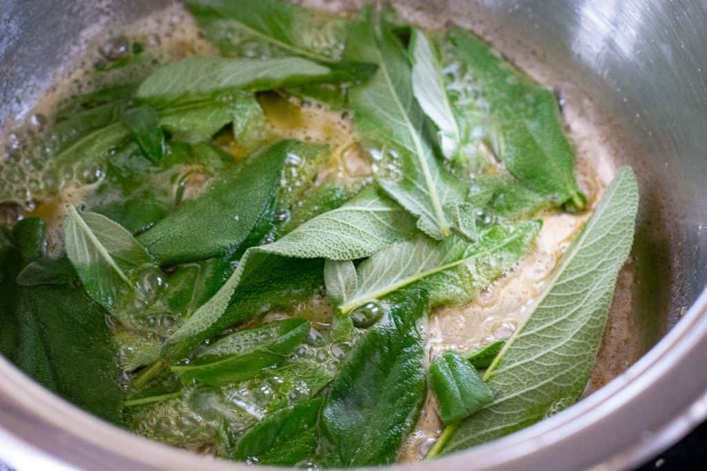 Sage leaves frying in butter.