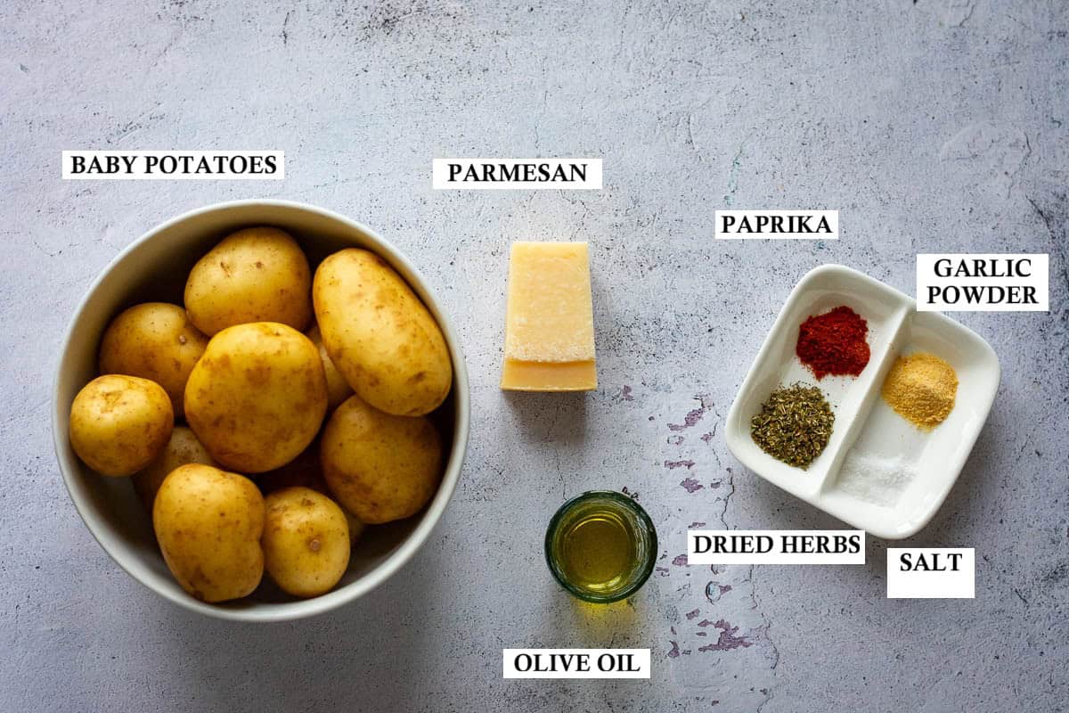 Ingredients for Parmesan Roasted Baby Potatoes.