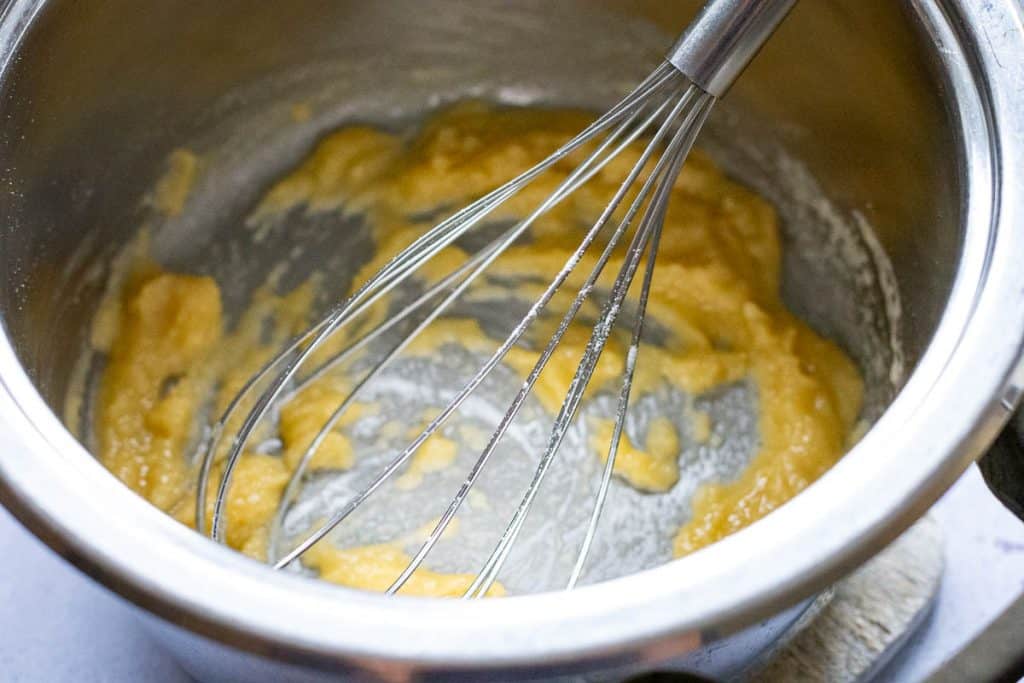 Flour and butter in a pan.