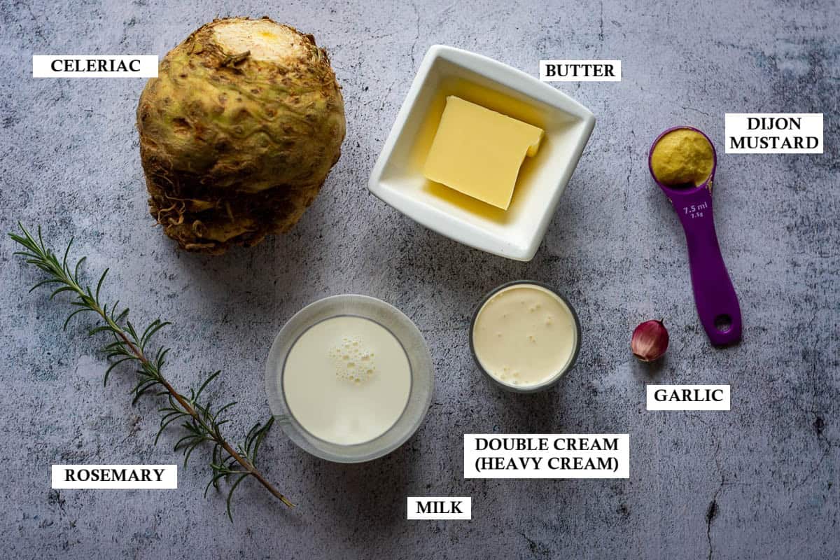Ingredients for creamy celeriac mash.