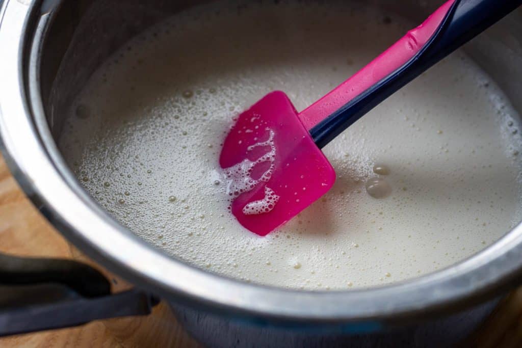 Sourdough White Sauce thickened in a pan.