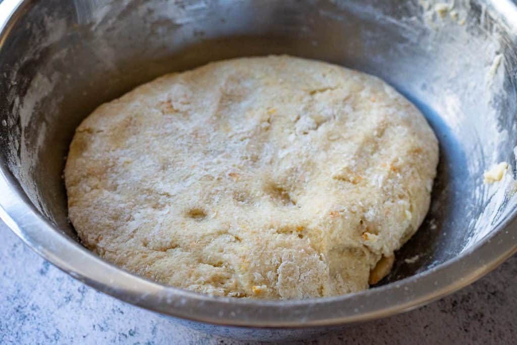 Sourdough biscotti dough ready to be chilled.
