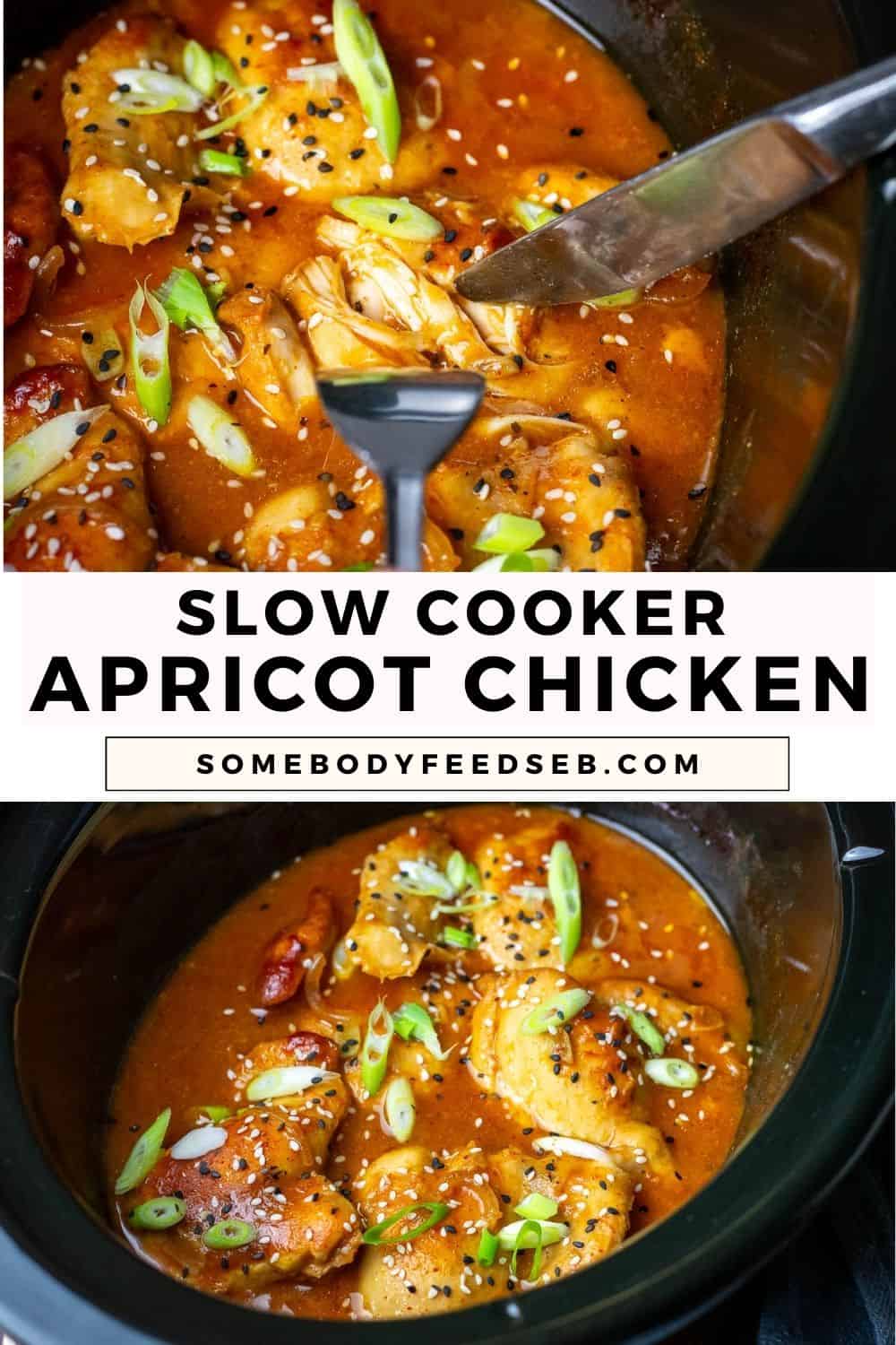 Slow Cooker Apricot Chicken Pin for Pinterest.