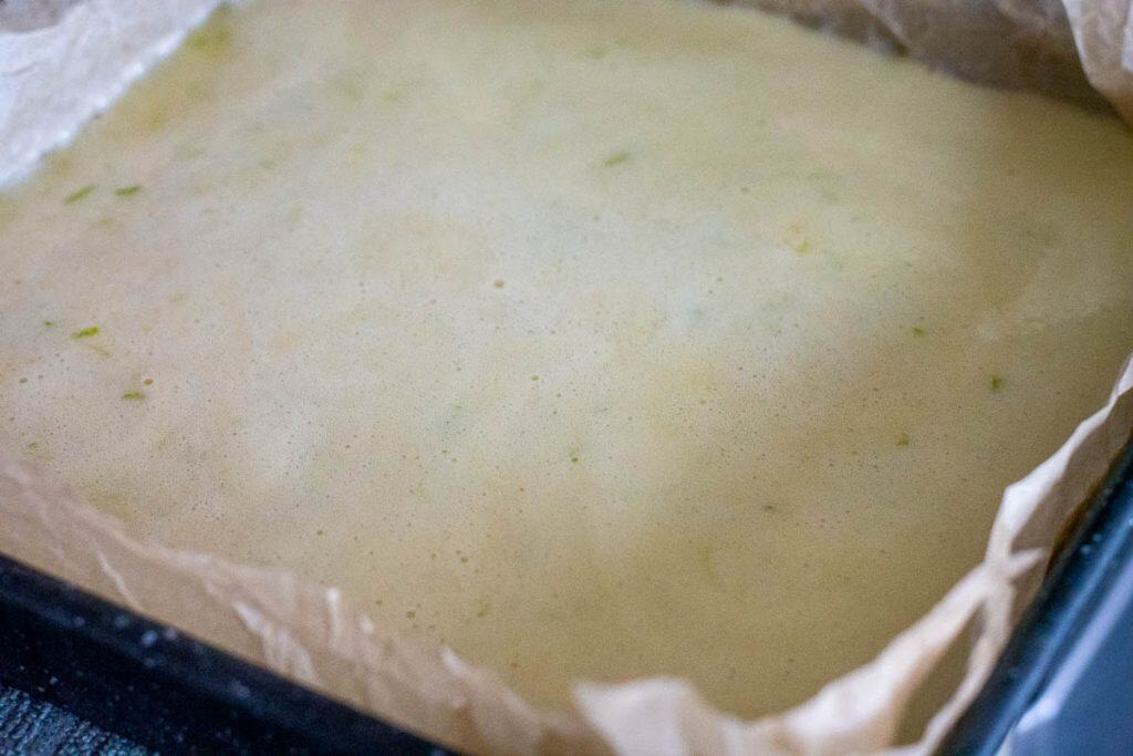 Sourdough Lime filling poured over the sourdough shortcrust base.