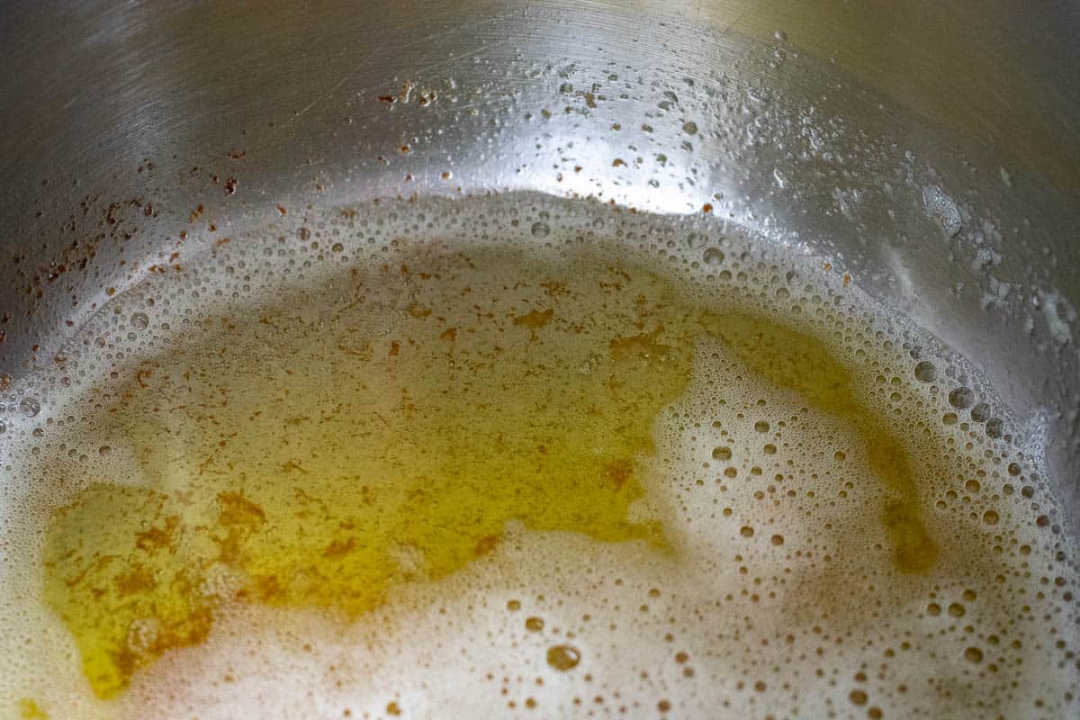 Butter browning in a pan.